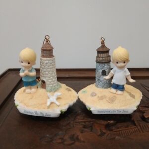 Vintage Precious Moments Beach-Themed Christmas Ornament Figurine Set